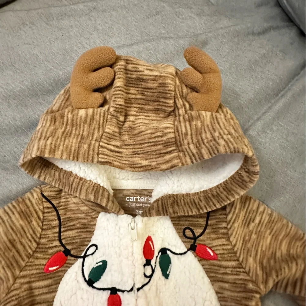 Carter's Brown Reindeer Hooded One Piece‎